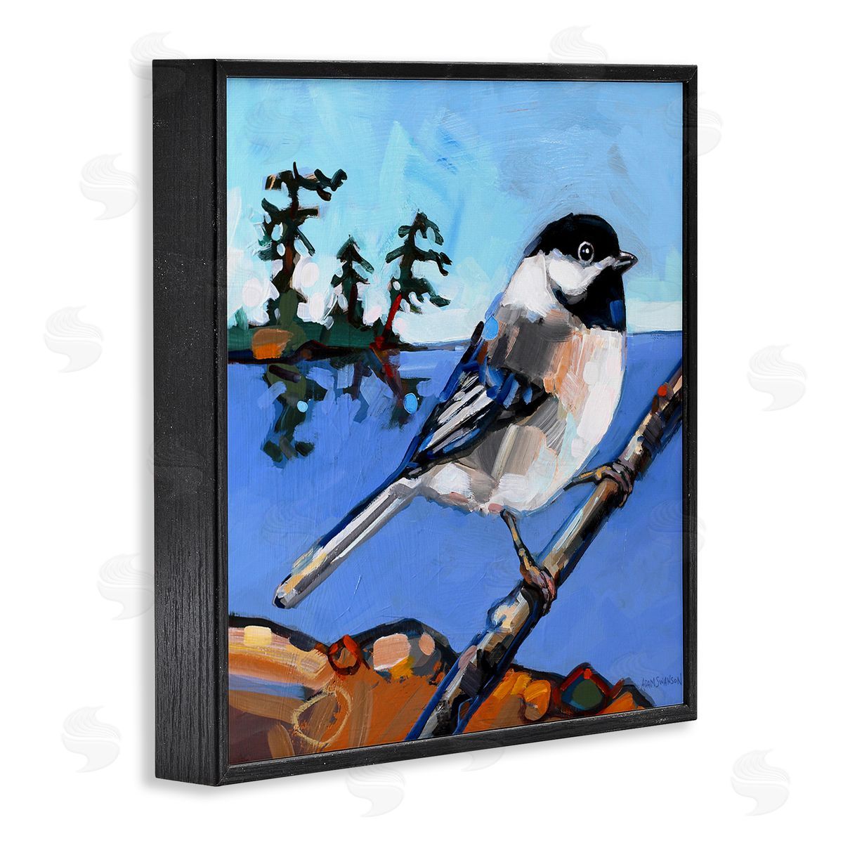 Swallow Bird Perched Black Frame Print Wall Art, Home Decor by Adam Swanson