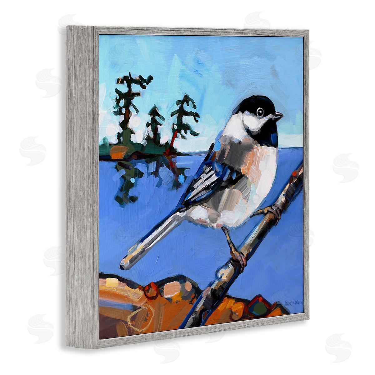 Swallow Bird Perched Grey Frame Print Wall Art, Home Decor by Adam Swanson