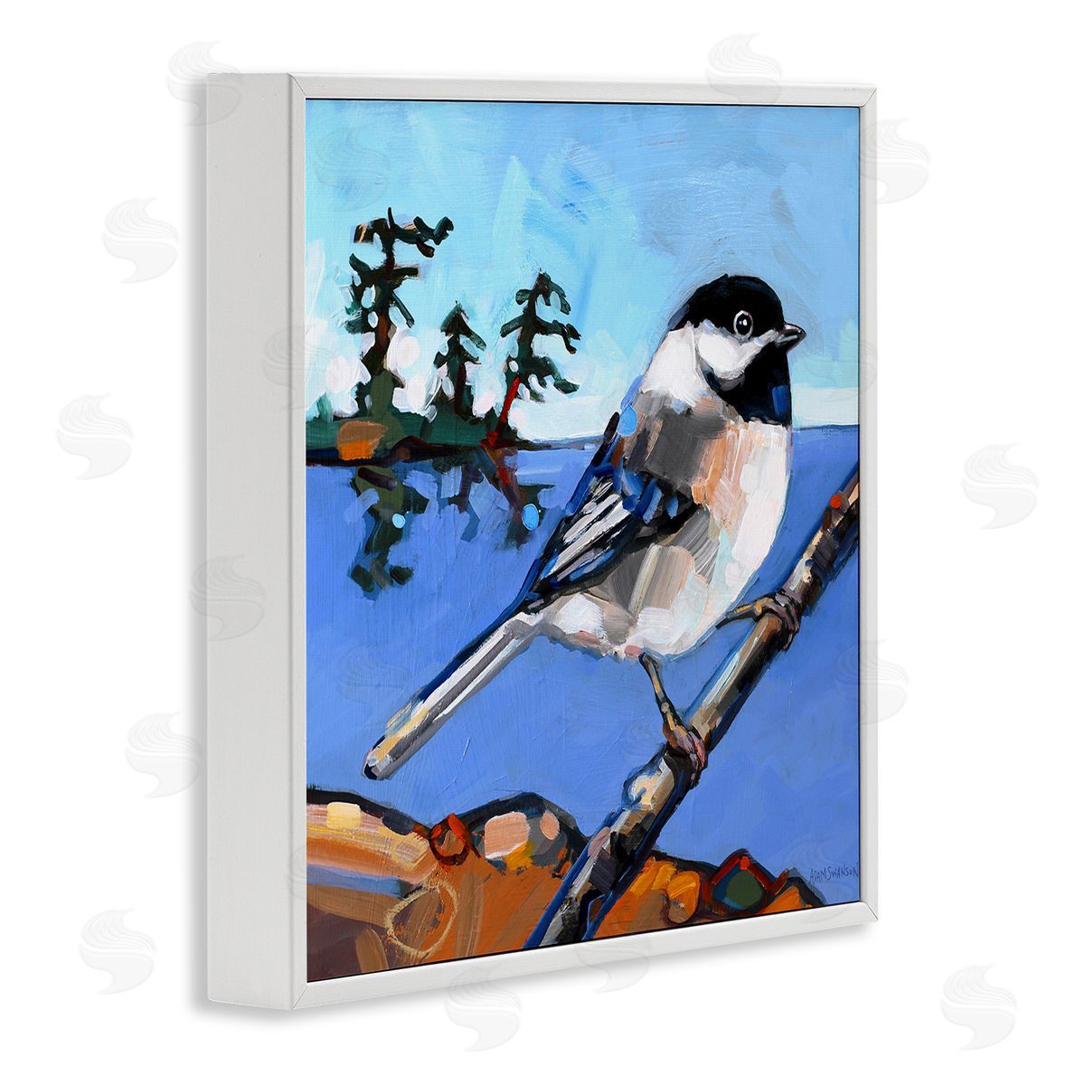 Swallow Bird Perched White Frame Print Wall Art, Home Decor by Adam Swanson