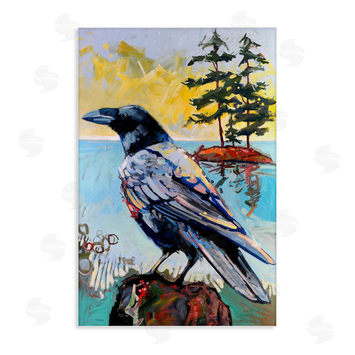 Crow in Modern Landscape Canvas Wall Art, Home Decor by Adam Swanson