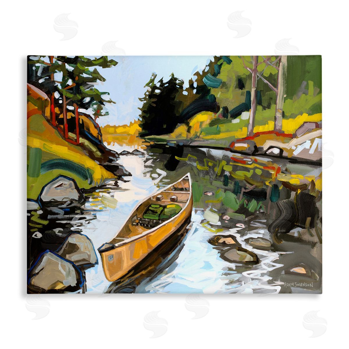 Canoe Through River Canvas Wall Art, Home Decor by Adam Swanson