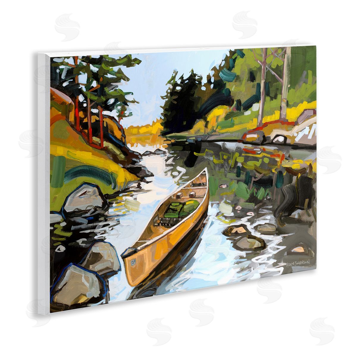 Canoe Through River Wood Plaque Wall Art, Home Decor by Adam Swanson