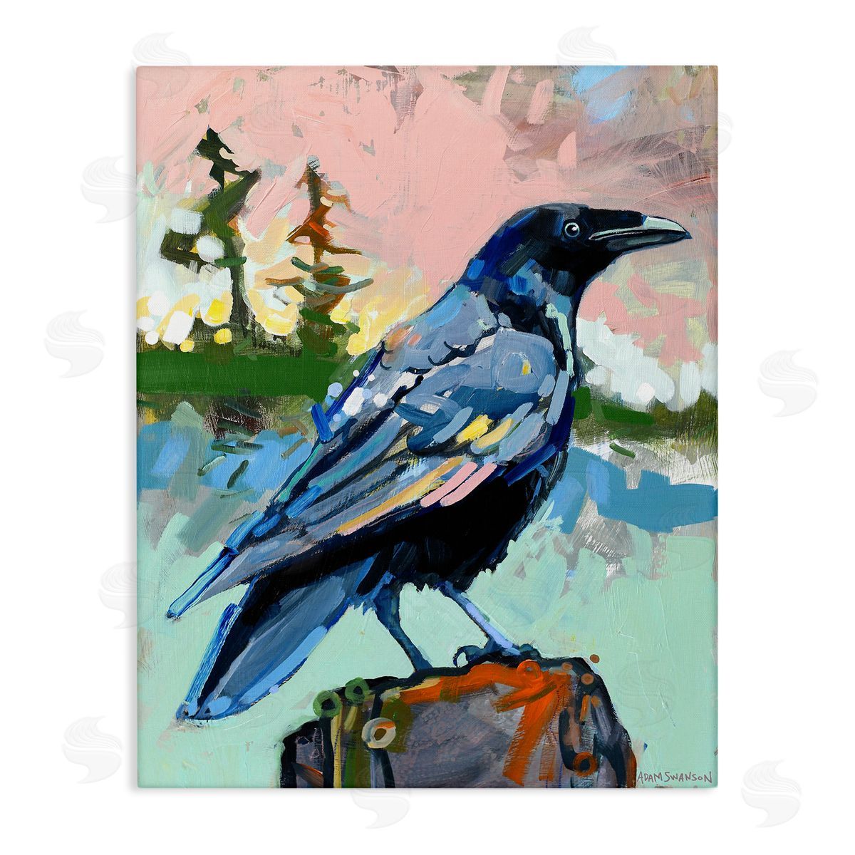 Modern Crow Portrait Canvas Wall Art, Home Decor by Adam Swanson