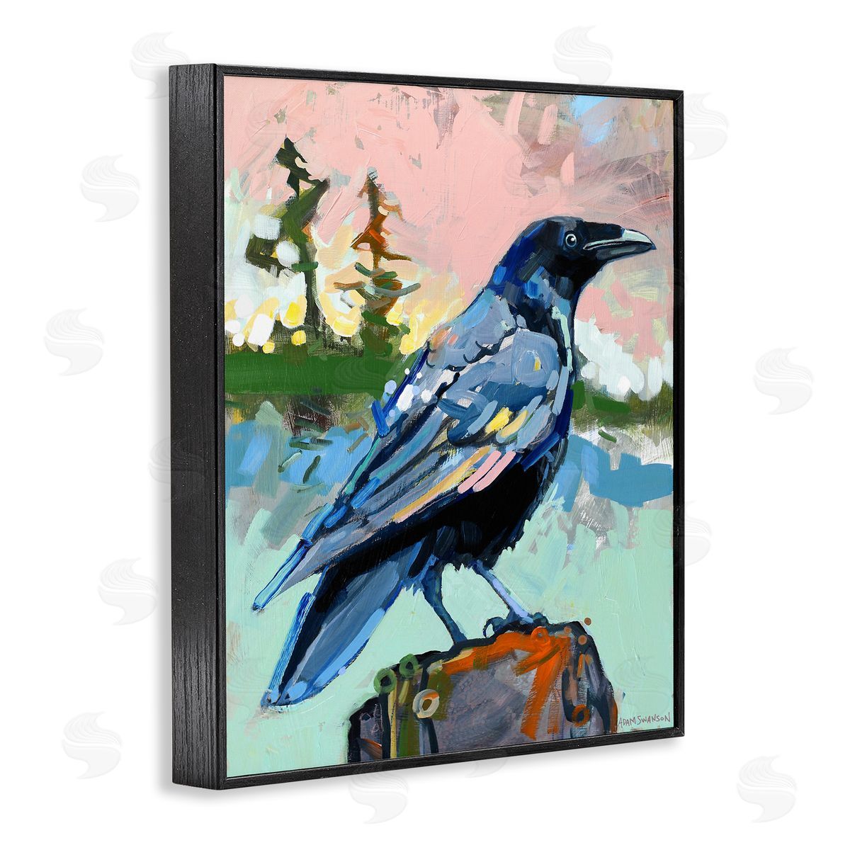 Modern Crow Portrait Black Frame Print Wall Art, Home Decor by Adam Swanson