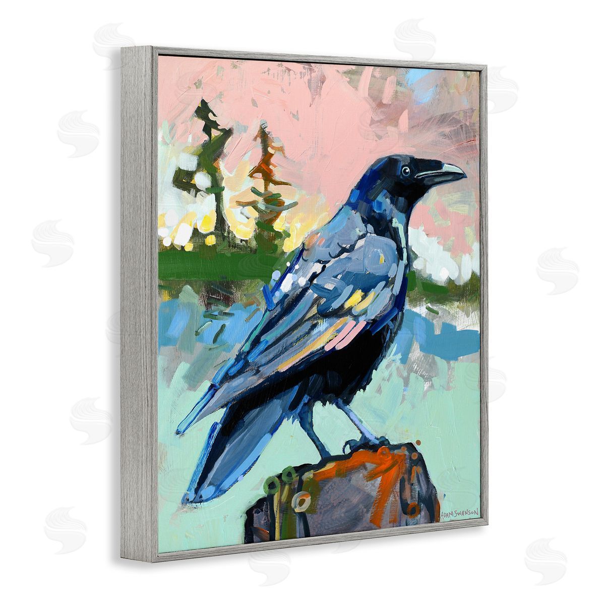 Modern Crow Portrait Grey Frame Print Wall Art, Home Decor by Adam Swanson