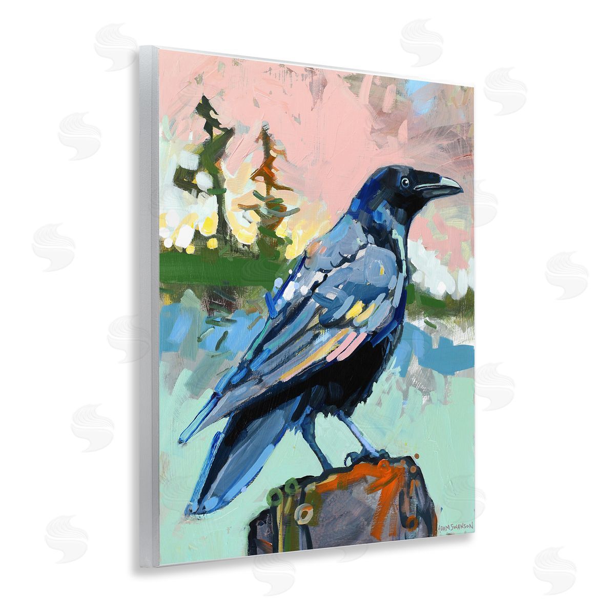 Modern Crow Portrait Wood Plaque Wall Art, Home Decor by Adam Swanson