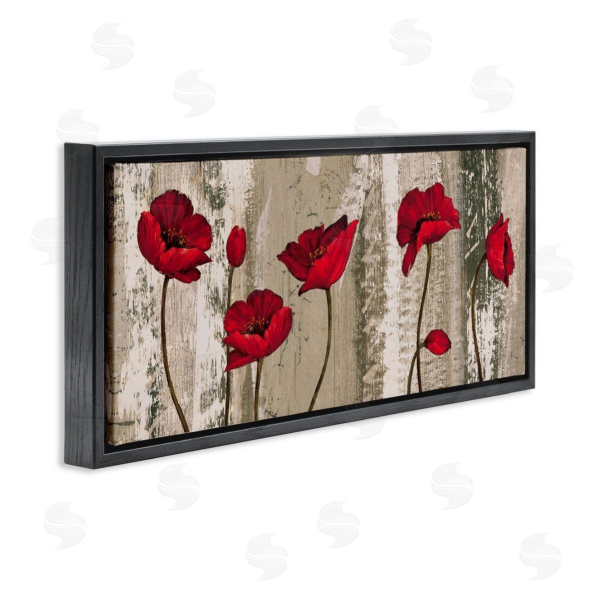Red Anemones on Tan Black Floating Frame Canvas Wall Art, Home Decor by Brian Foster