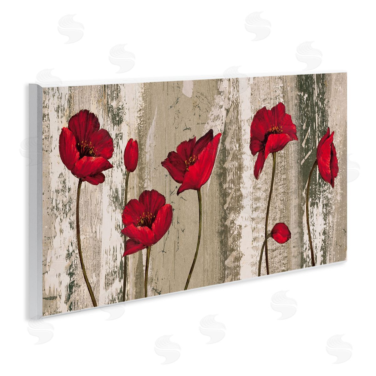 Red Anemones on Tan Wood Plaque Wall Art, Home Decor by Brian Foster