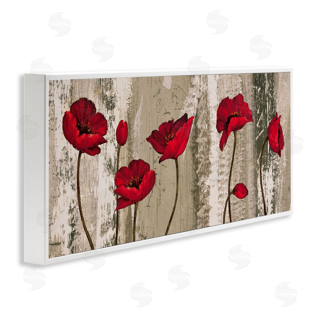 Red Anemones on Tan White Frame Print Wall Art, Home Decor by Brian Foster