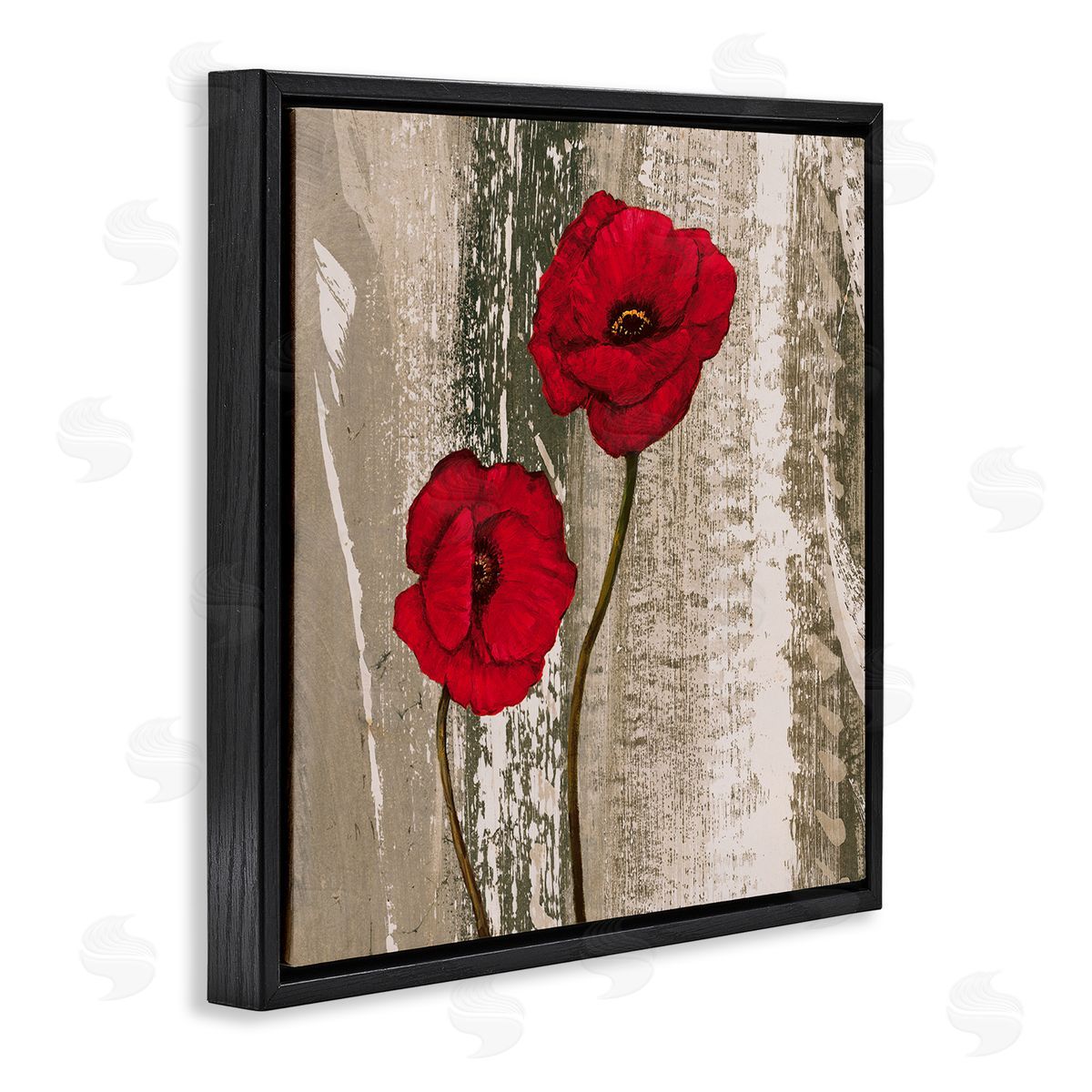 Rustic Red Anemones Black Floating Frame Canvas Wall Art, Home Decor by Brian Foster