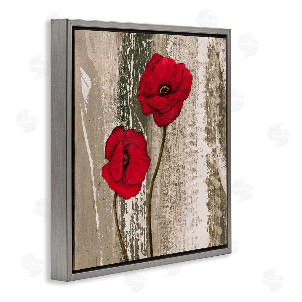 Rustic Red Anemones Grey Floating Frame Canvas Wall Art, Home Decor by Brian Foster