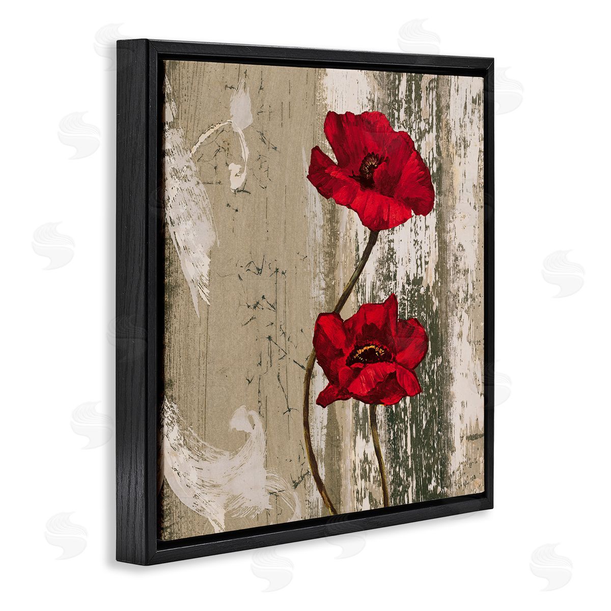 Red Anemones Duo Black Floating Frame Canvas Wall Art, Home Decor by Brian Foster