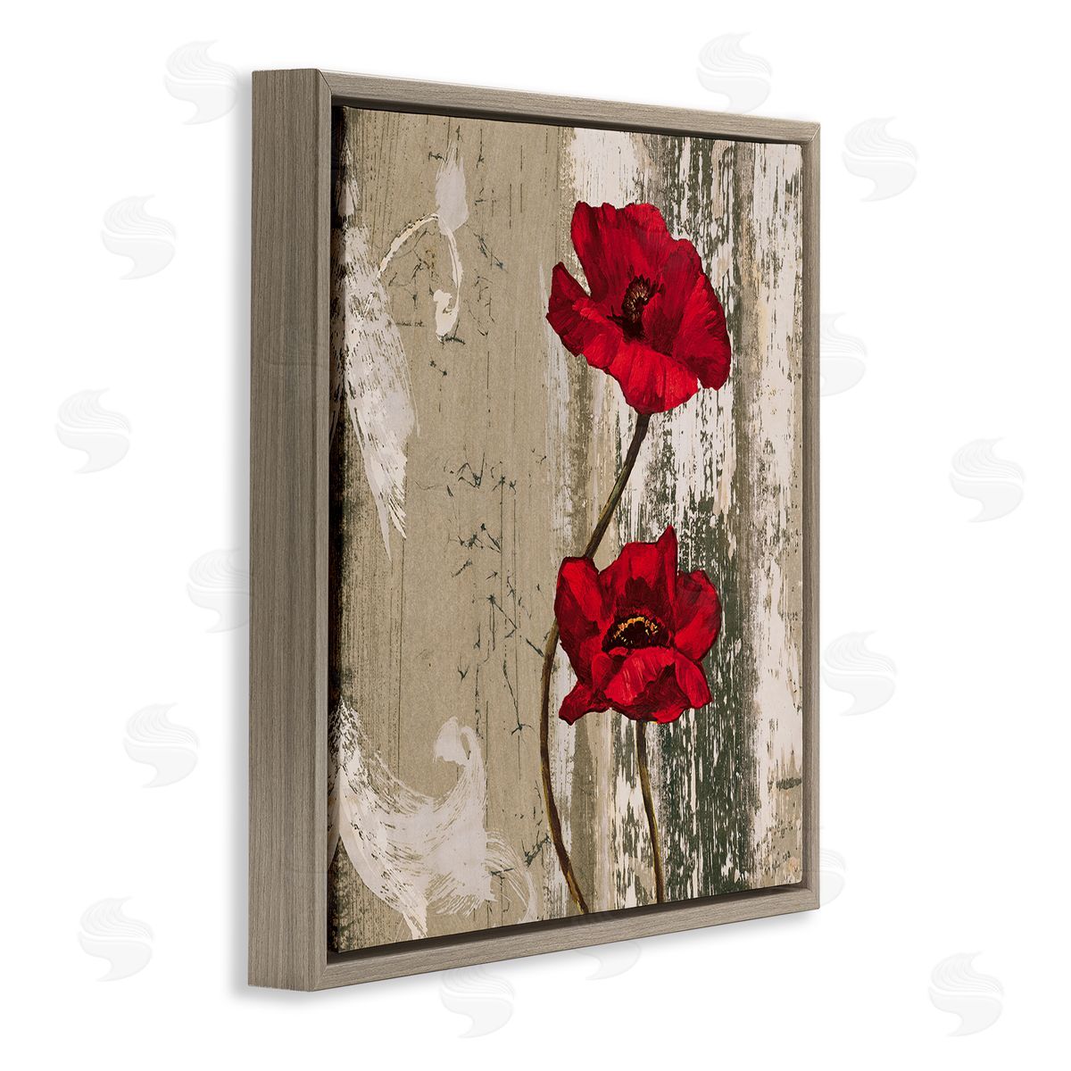 Red Anemones Duo Brown Floating Frame Canvas Wall Art, Home Decor by Brian Foster