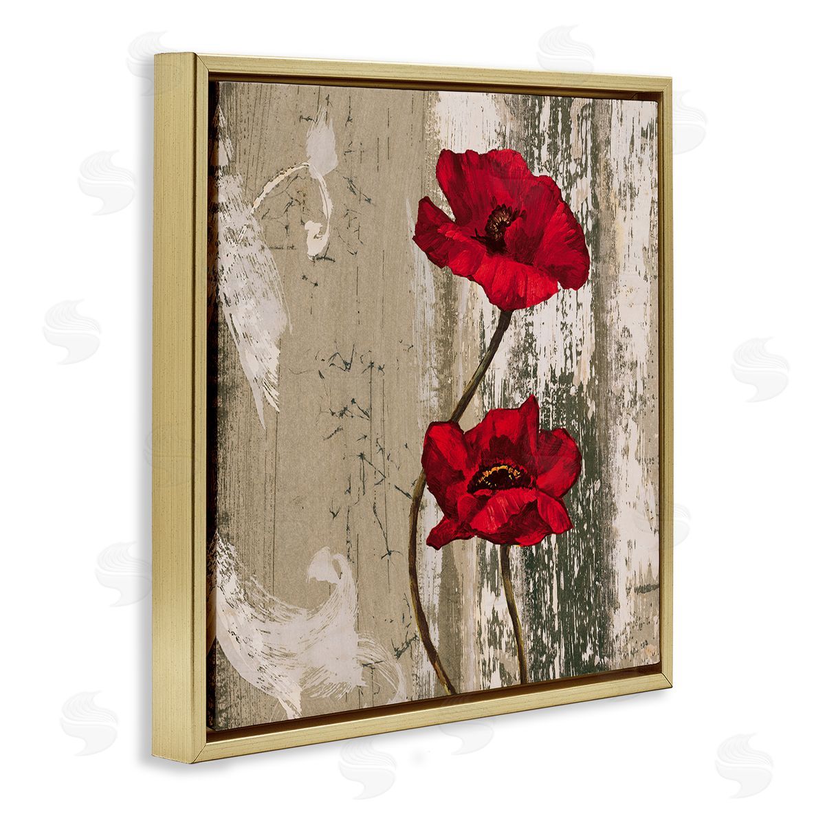 Red Anemones Duo Gold Floating Frame Canvas Wall Art, Home Decor by Brian Foster