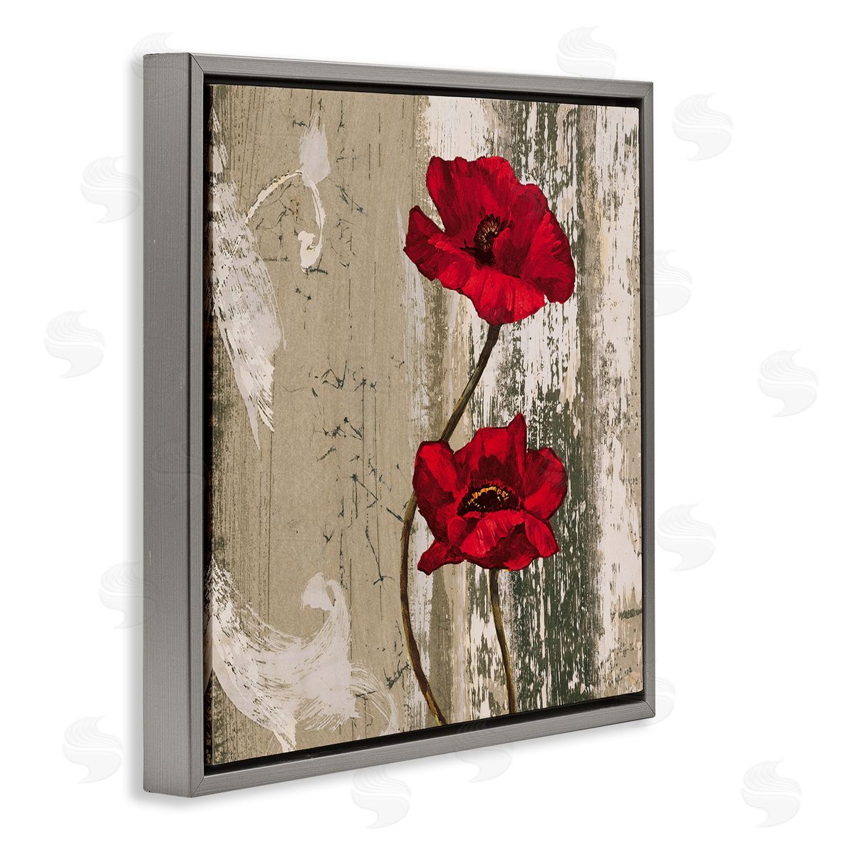 Red Anemones Duo Grey Floating Frame Canvas Wall Art, Home Decor by Brian Foster