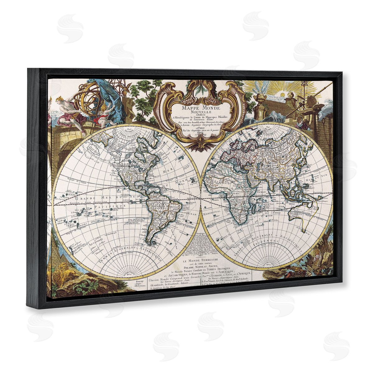 Classic Inspired World Map Black Floating Frame Canvas Wall Art, Home Decor by Chris Donovan