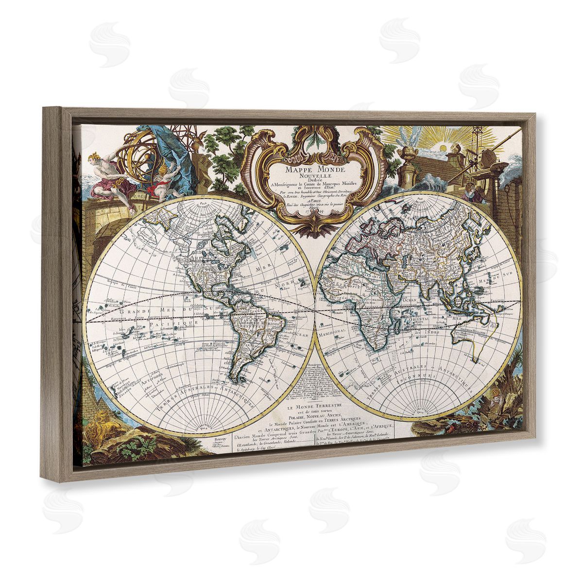 Classic Inspired World Map Brown Floating Frame Canvas Wall Art, Home Decor by Chris Donovan