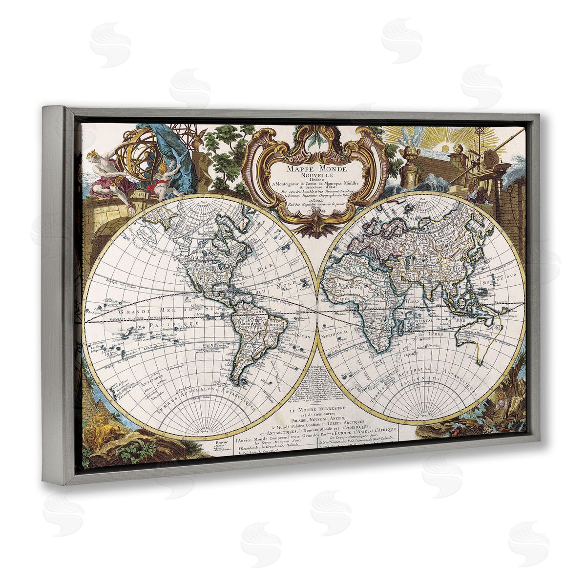Classic Inspired World Map Grey Floating Frame Canvas Wall Art, Home Decor by Chris Donovan