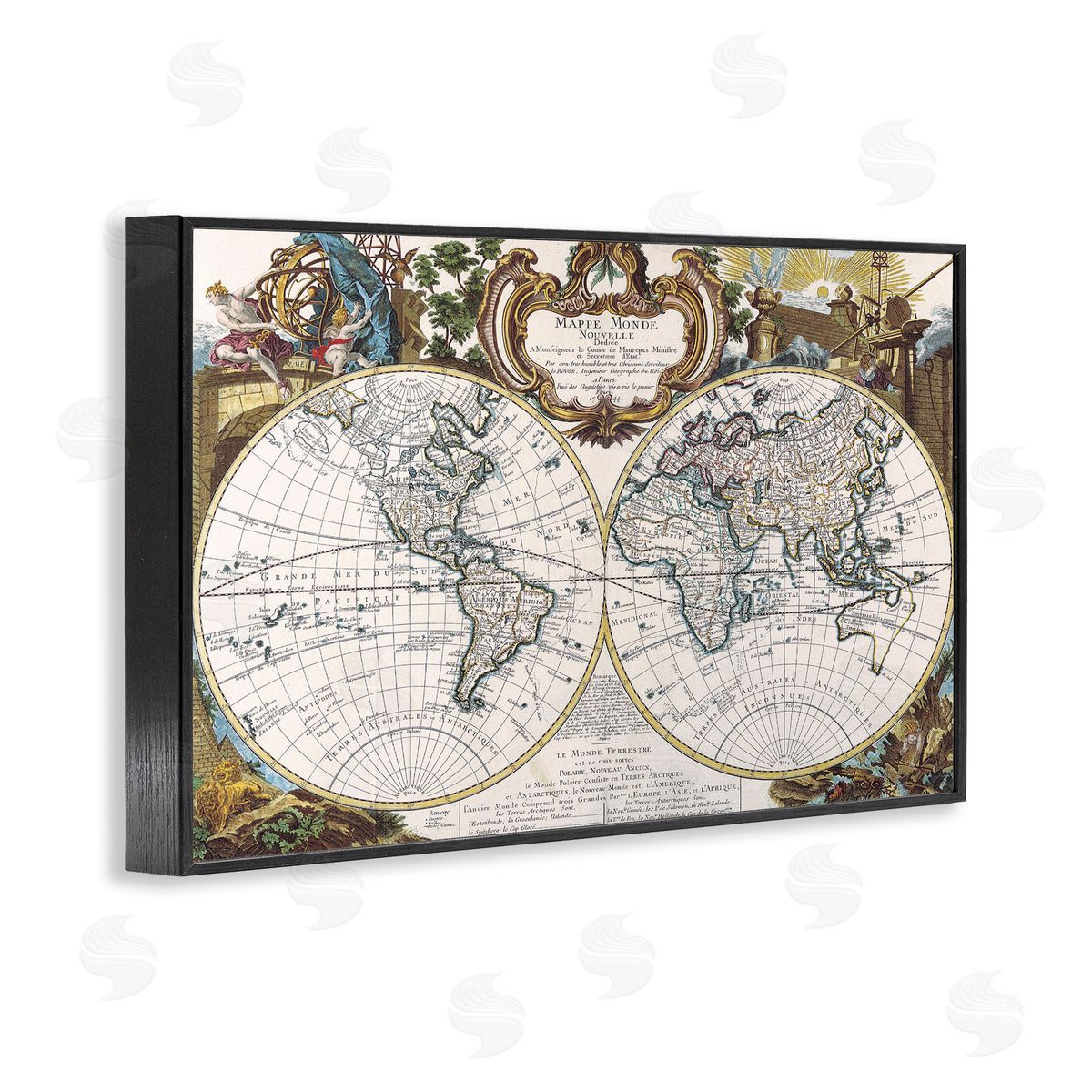 Classic Inspired World Map Black Frame Print Wall Art, Home Decor by Chris Donovan
