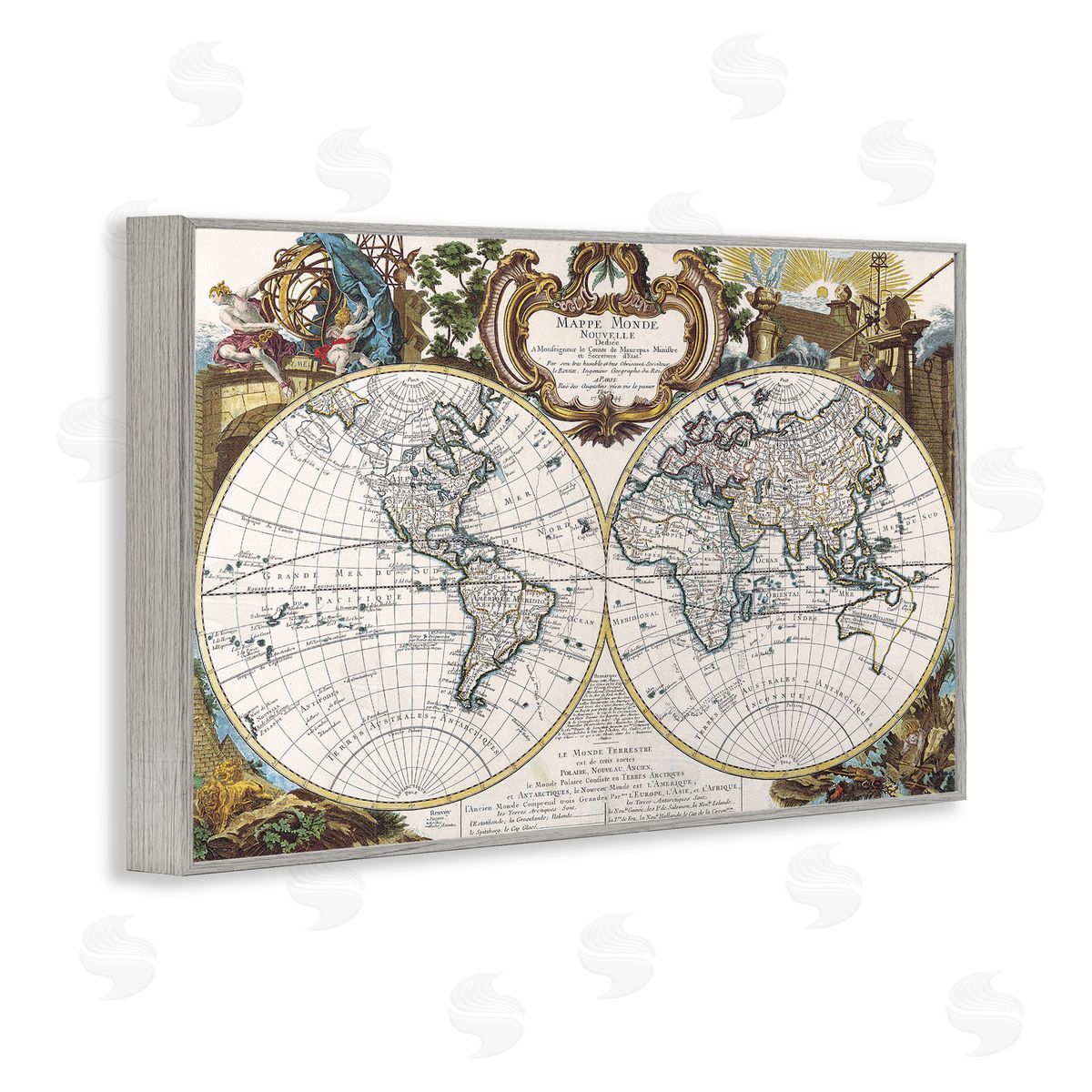 Classic Inspired World Map Grey Frame Print Wall Art, Home Decor by Chris Donovan
