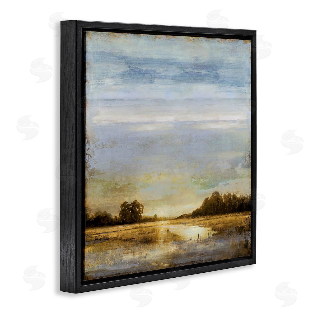 Sun Reflection Landscape Black Floating Frame Canvas Wall Art, Home Decor by Chris Donovan