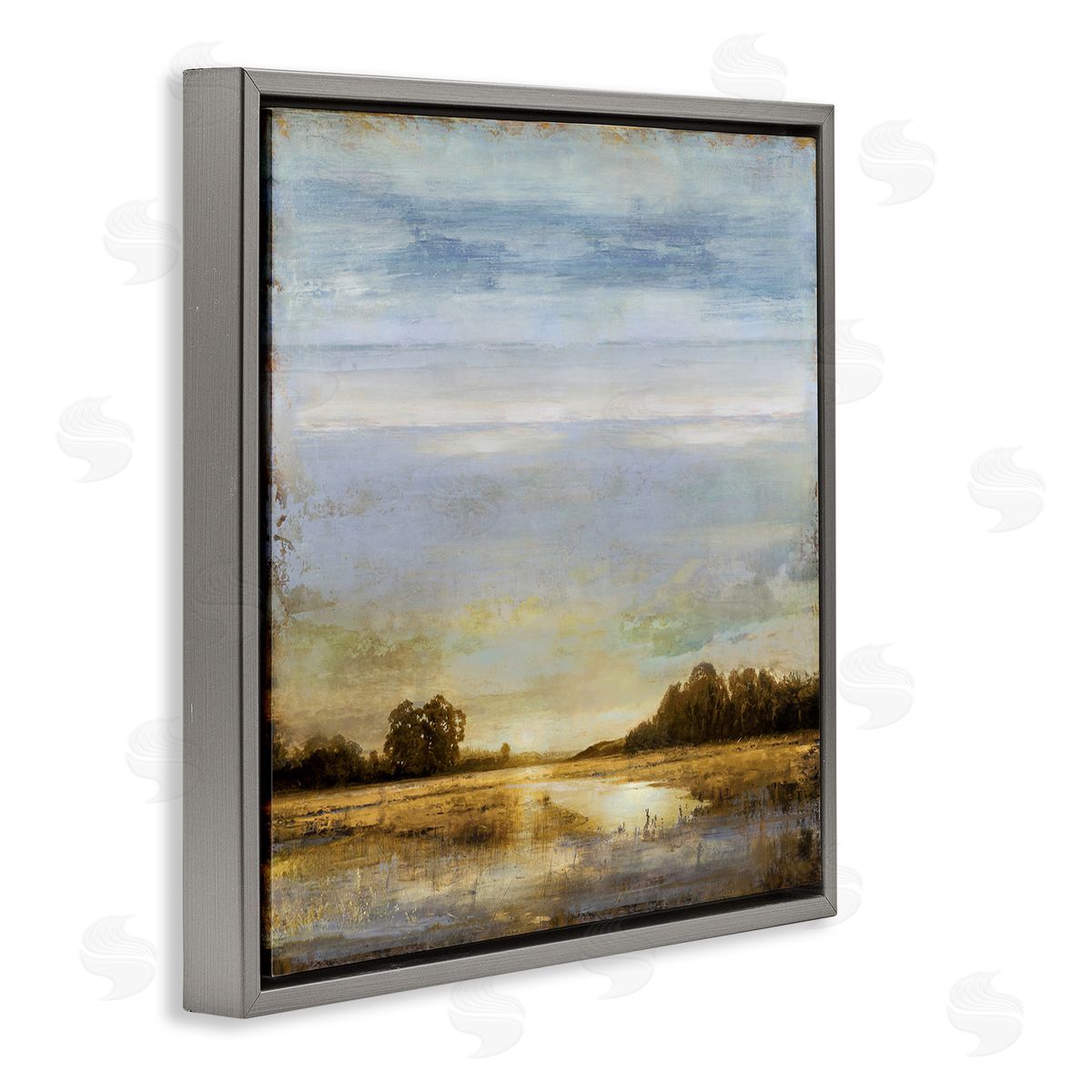 Sun Reflection Landscape Grey Floating Frame Canvas Wall Art, Home Decor by Chris Donovan