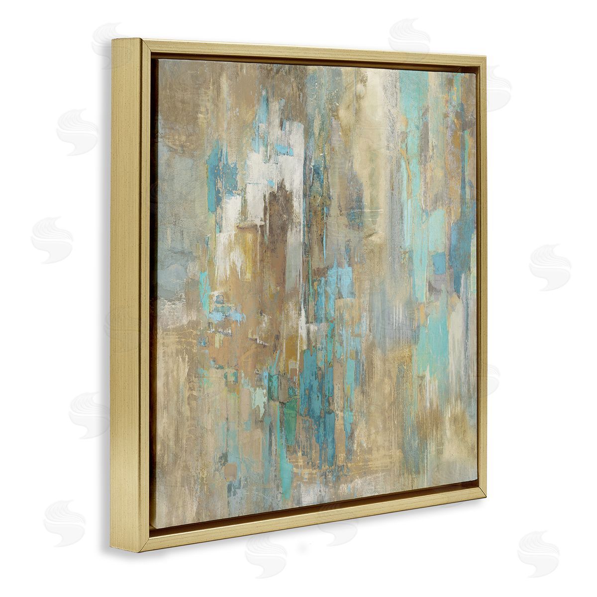 Complex Abstract with Blue Gold Floating Frame Canvas Wall Art, Home Decor by Justin Turner