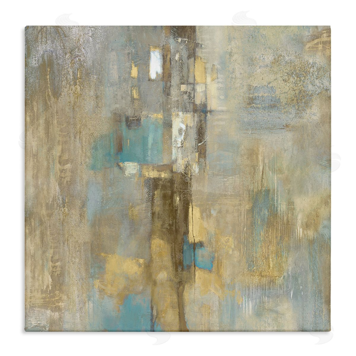 Gold Abstract with Blue Canvas Wall Art, Home Decor by Justin Turner
