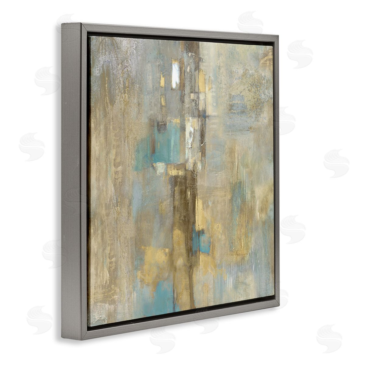 Gold Abstract with Blue Grey Floating Frame Canvas Wall Art, Home Decor by Justin Turner
