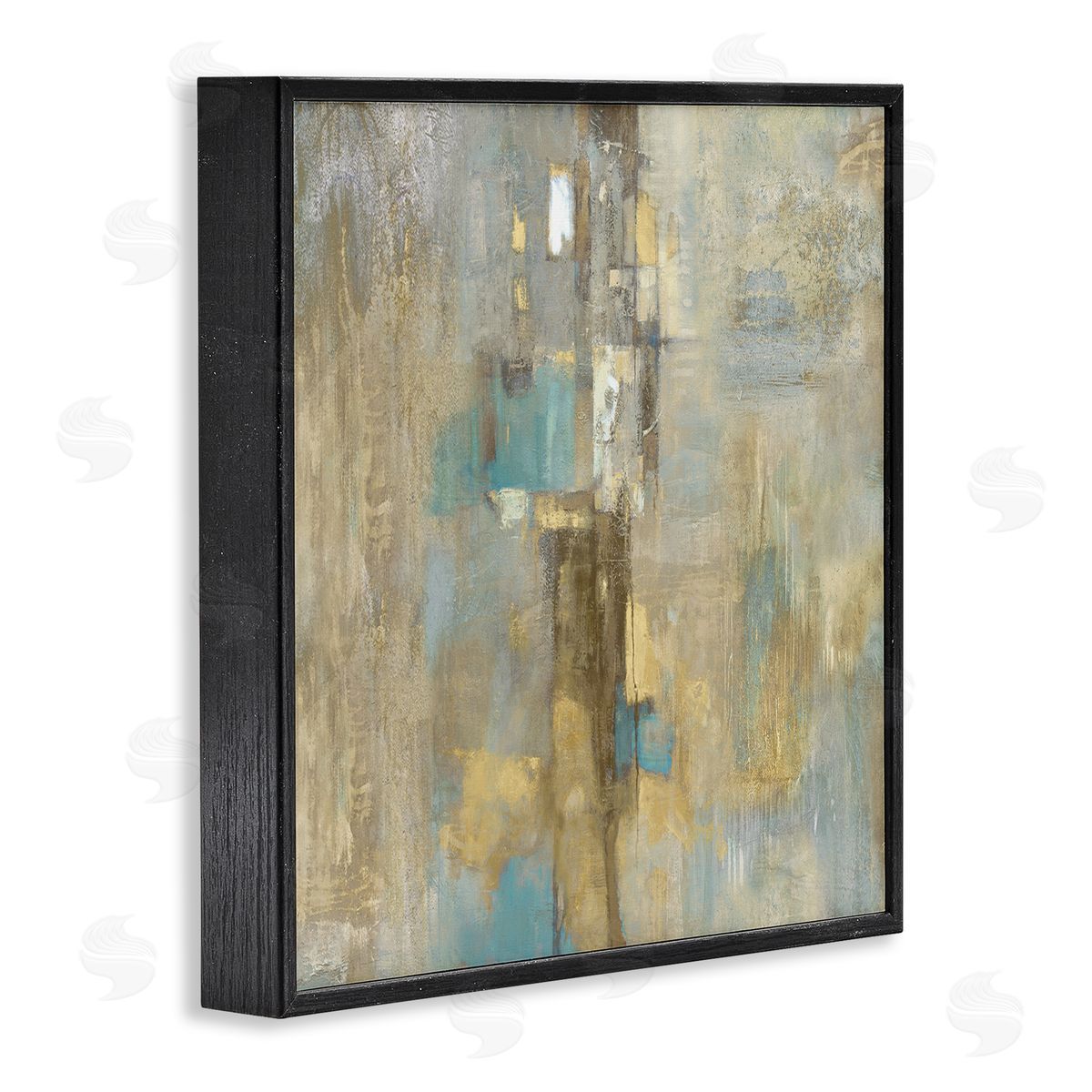 Gold Abstract with Blue Black Frame Print Wall Art, Home Decor by Justin Turner
