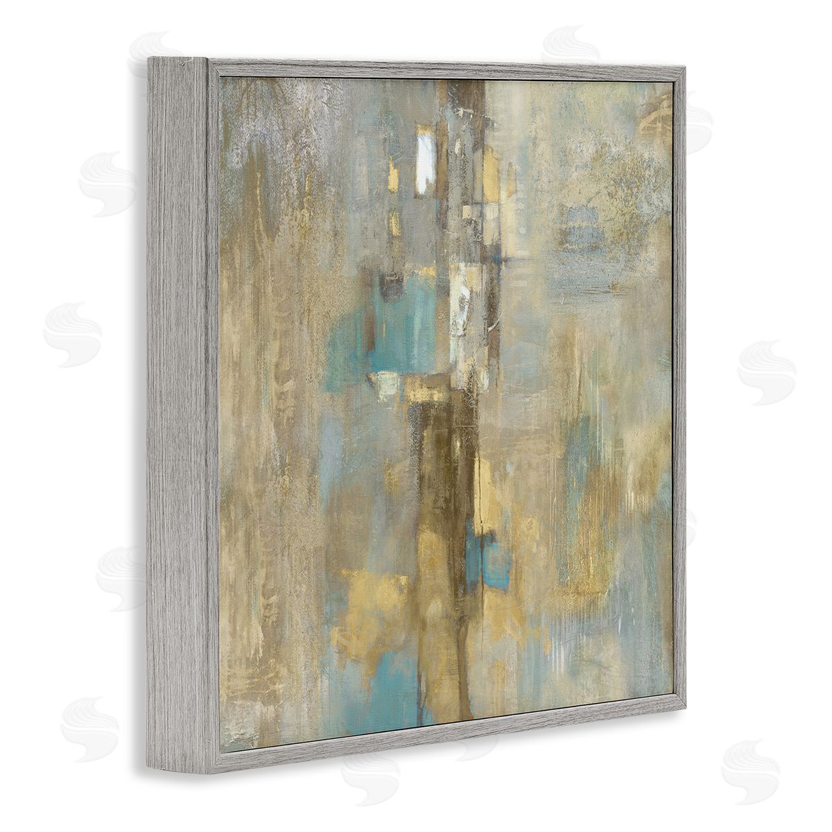 Gold Abstract with Blue Grey Frame Print Wall Art, Home Decor by Justin Turner