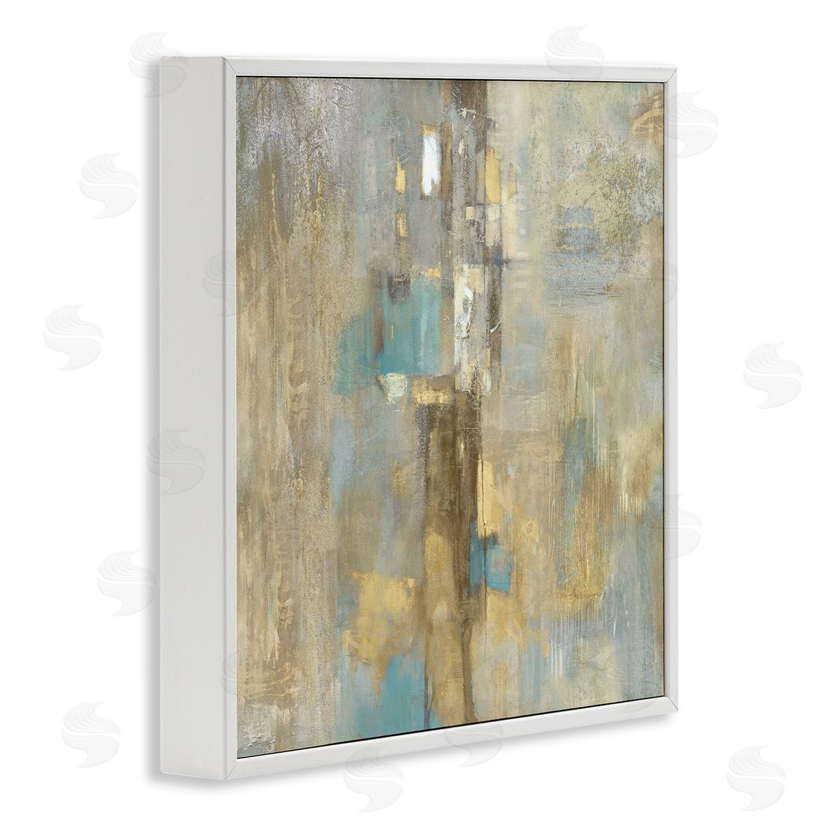 Gold Abstract with Blue White Frame Print Wall Art, Home Decor by Justin Turner