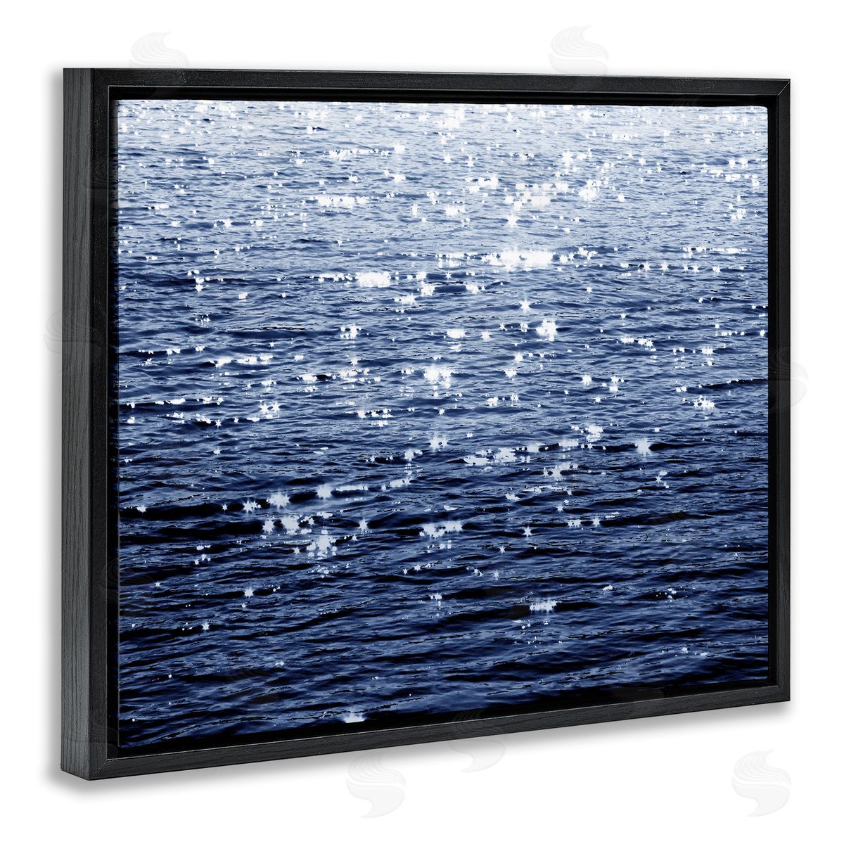 Sun Reflecting on Sea Black Floating Frame Canvas Wall Art, Home Decor by Maggie Olsen