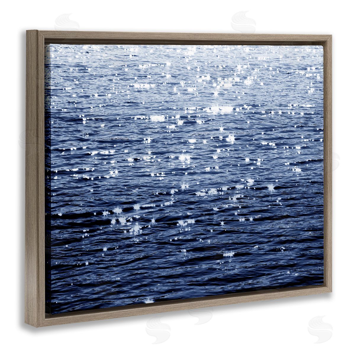 Sun Reflecting on Sea Brown Floating Frame Canvas Wall Art, Home Decor by Maggie Olsen