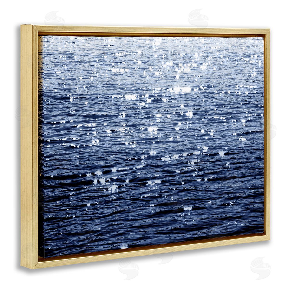 Sun Reflecting on Sea Gold Floating Frame Canvas Wall Art, Home Decor by Maggie Olsen