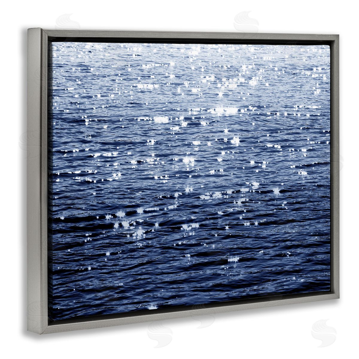 Sun Reflecting on Sea Grey Floating Frame Canvas Wall Art, Home Decor by Maggie Olsen
