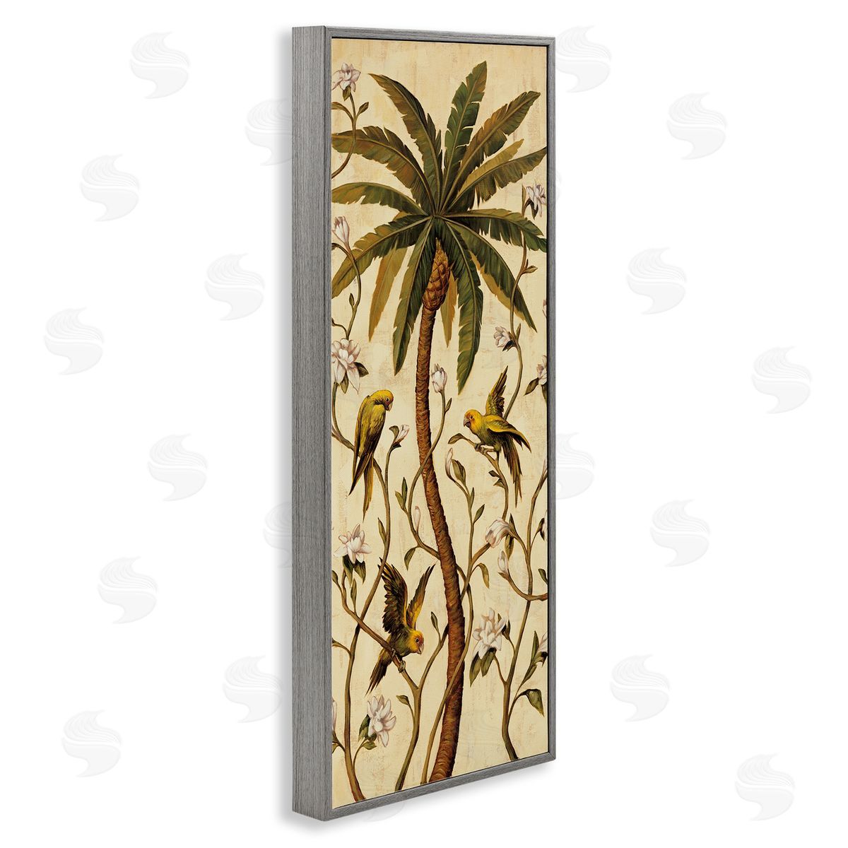 Parrots & Jungle Botanics Grey Frame Print Wall Art, Home Decor by Rodolfo Jimenez