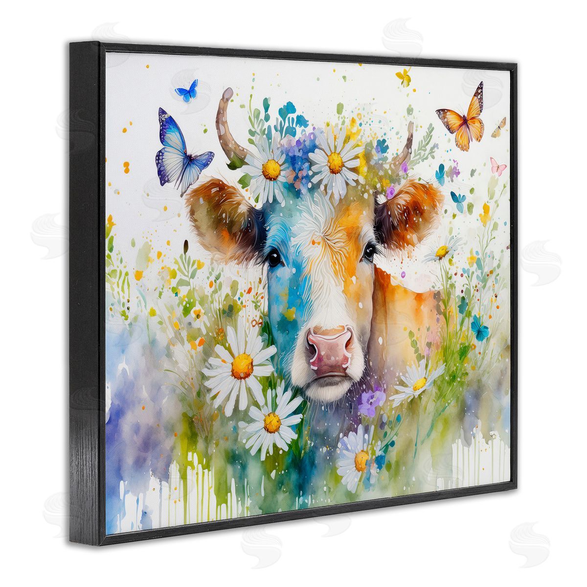 Modern Cottage Cow Black Frame Print Wall Art, Home Decor by Alina Georgescu