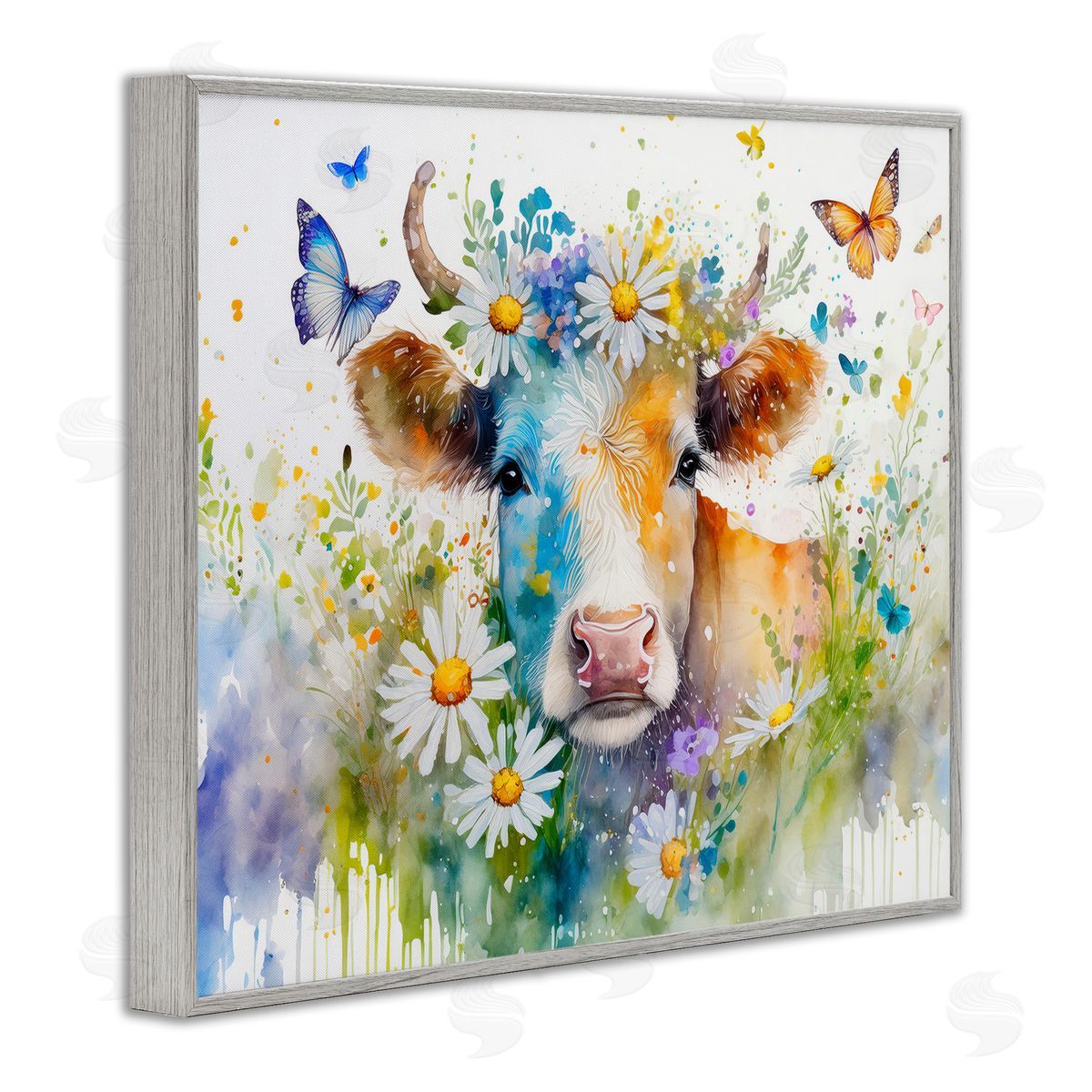 Modern Cottage Cow Grey Frame Print Wall Art, Home Decor by Alina Georgescu