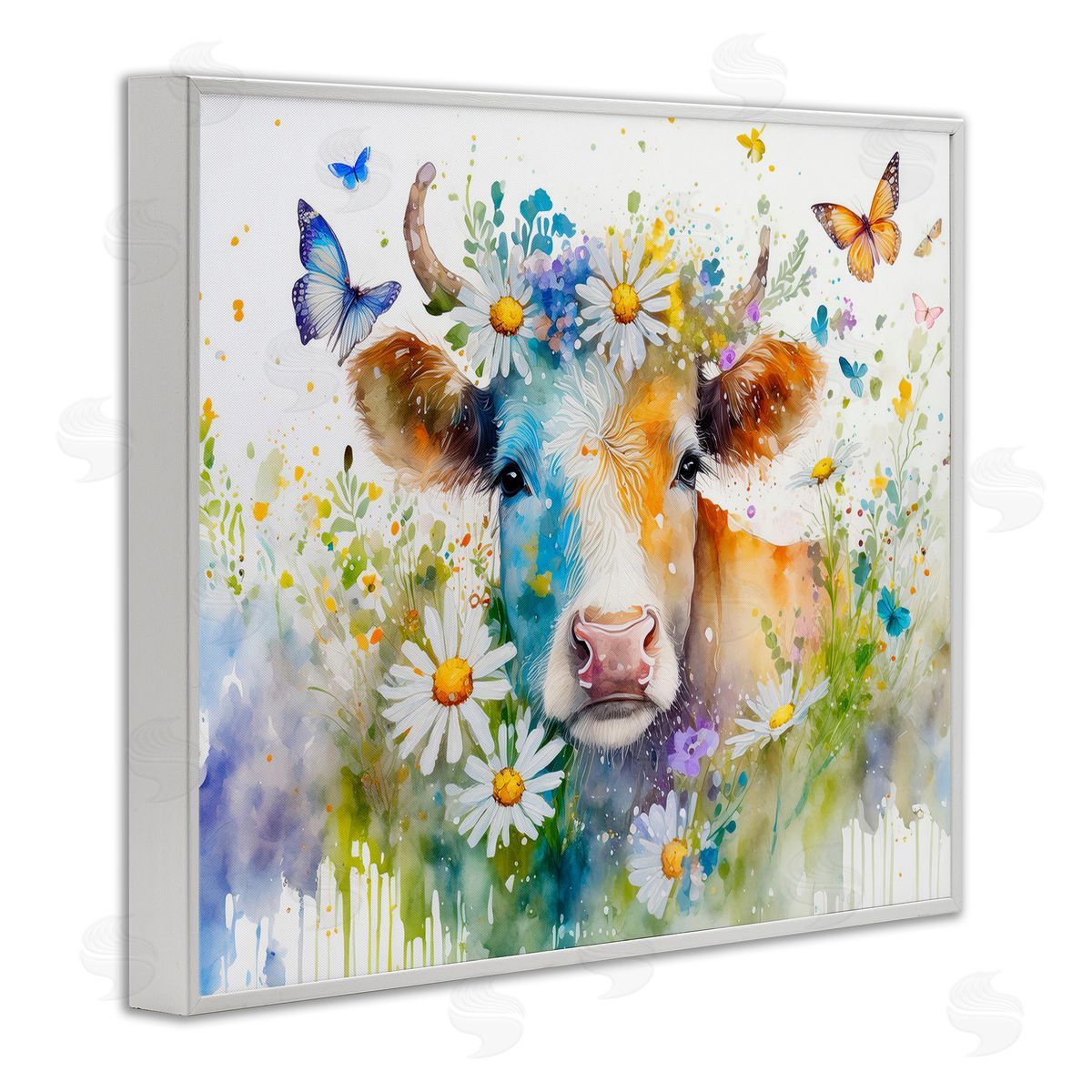 Modern Cottage Cow White Frame Print Wall Art, Home Decor by Alina Georgescu