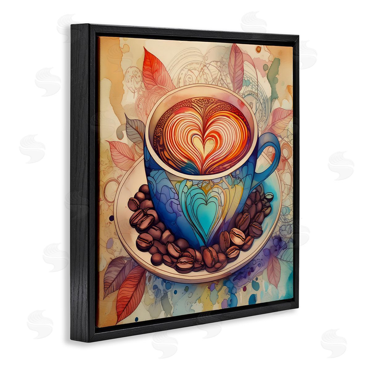 Coffee Beans & Latte Black Floating Frame Canvas Wall Art, Home Decor by Alina Georgescu