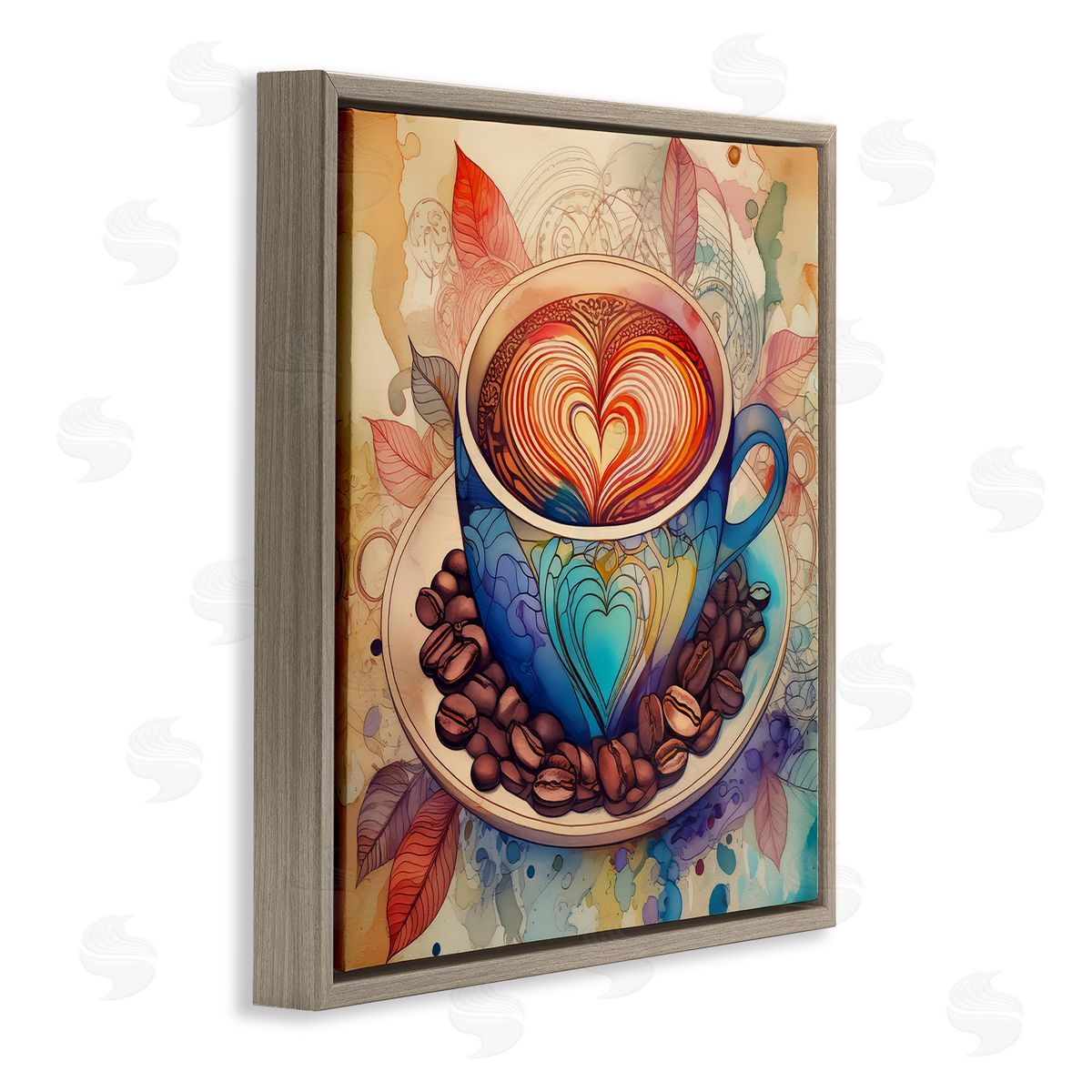 Coffee Beans & Latte Brown Floating Frame Canvas Wall Art, Home Decor by Alina Georgescu