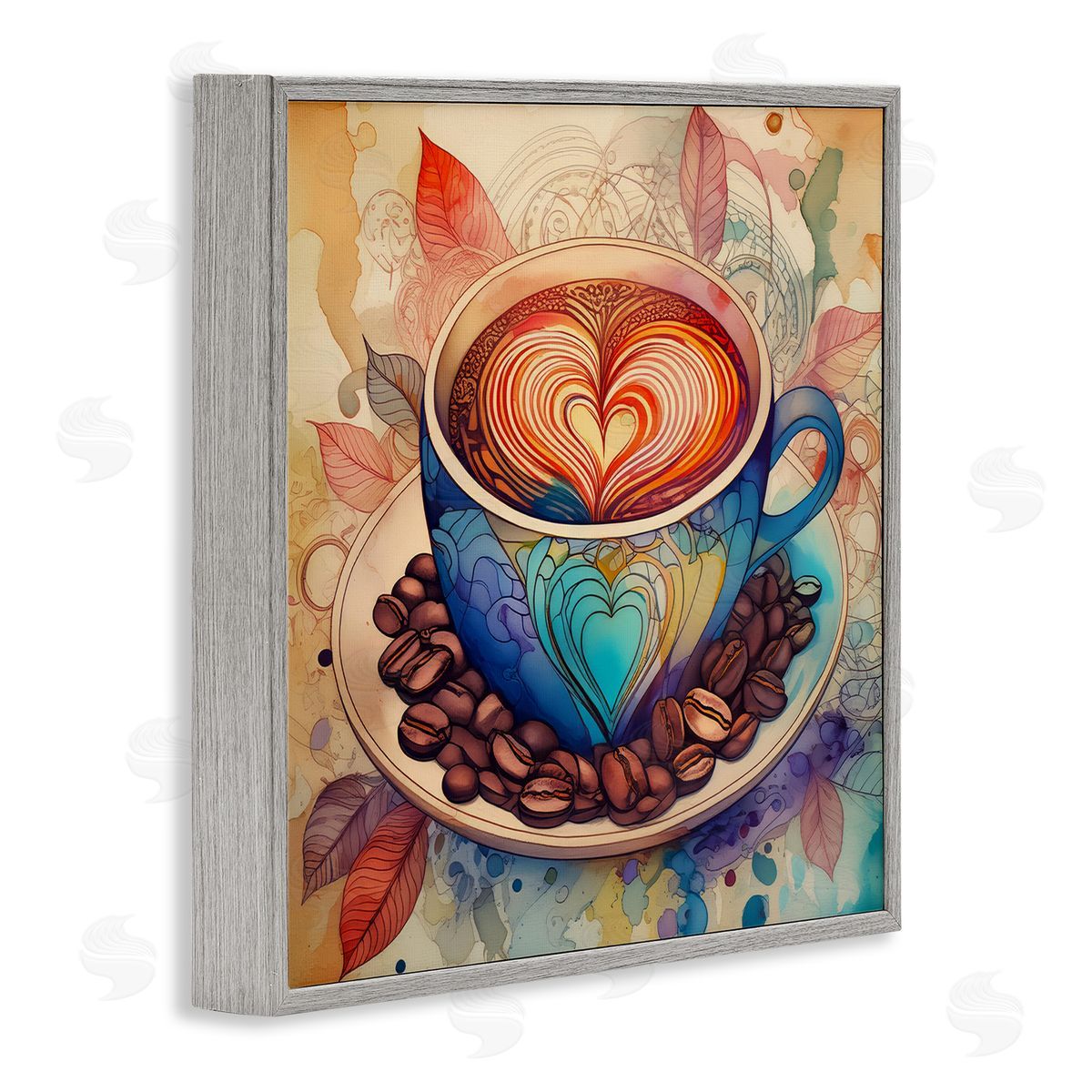 Coffee Beans & Latte Grey Frame Print Wall Art, Home Decor by Alina Georgescu