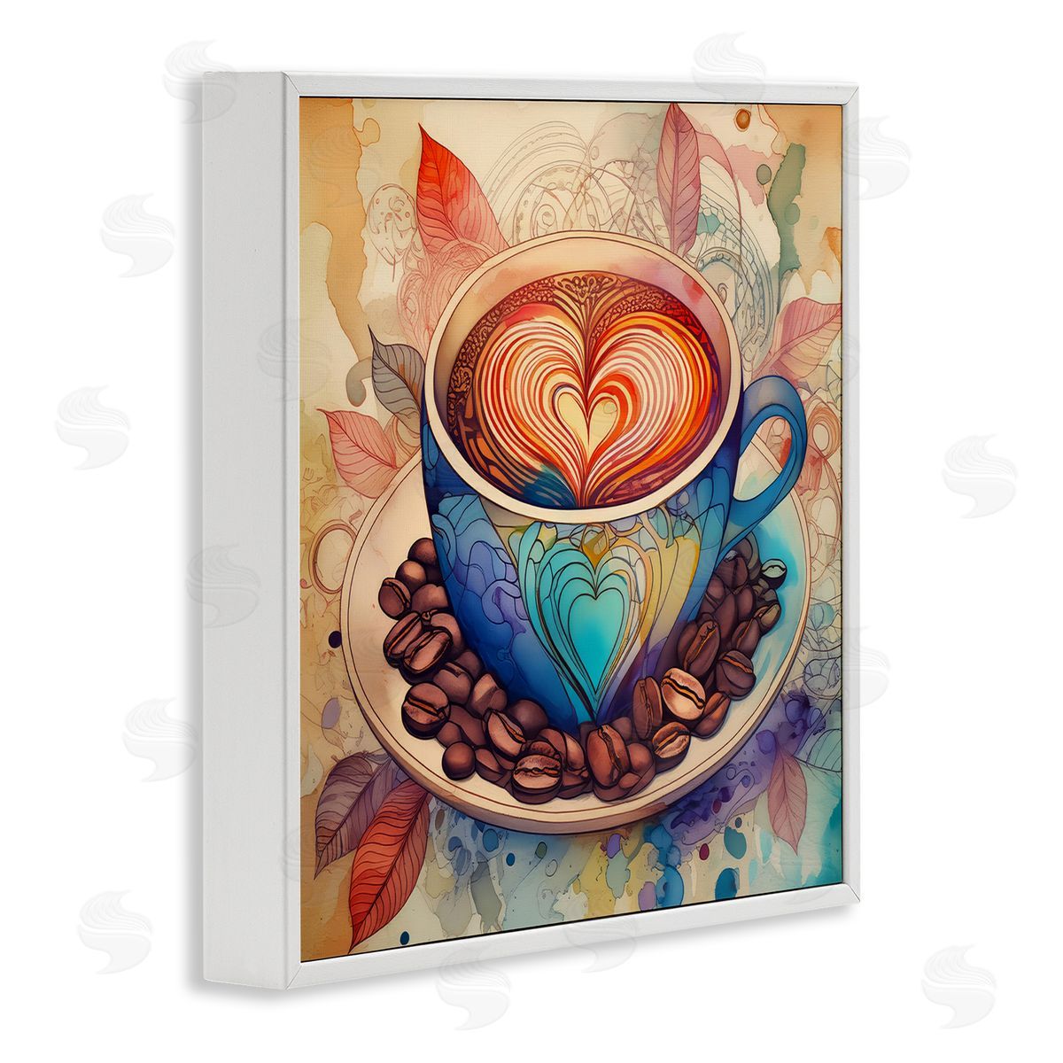 Coffee Beans & Latte White Frame Print Wall Art, Home Decor by Alina Georgescu