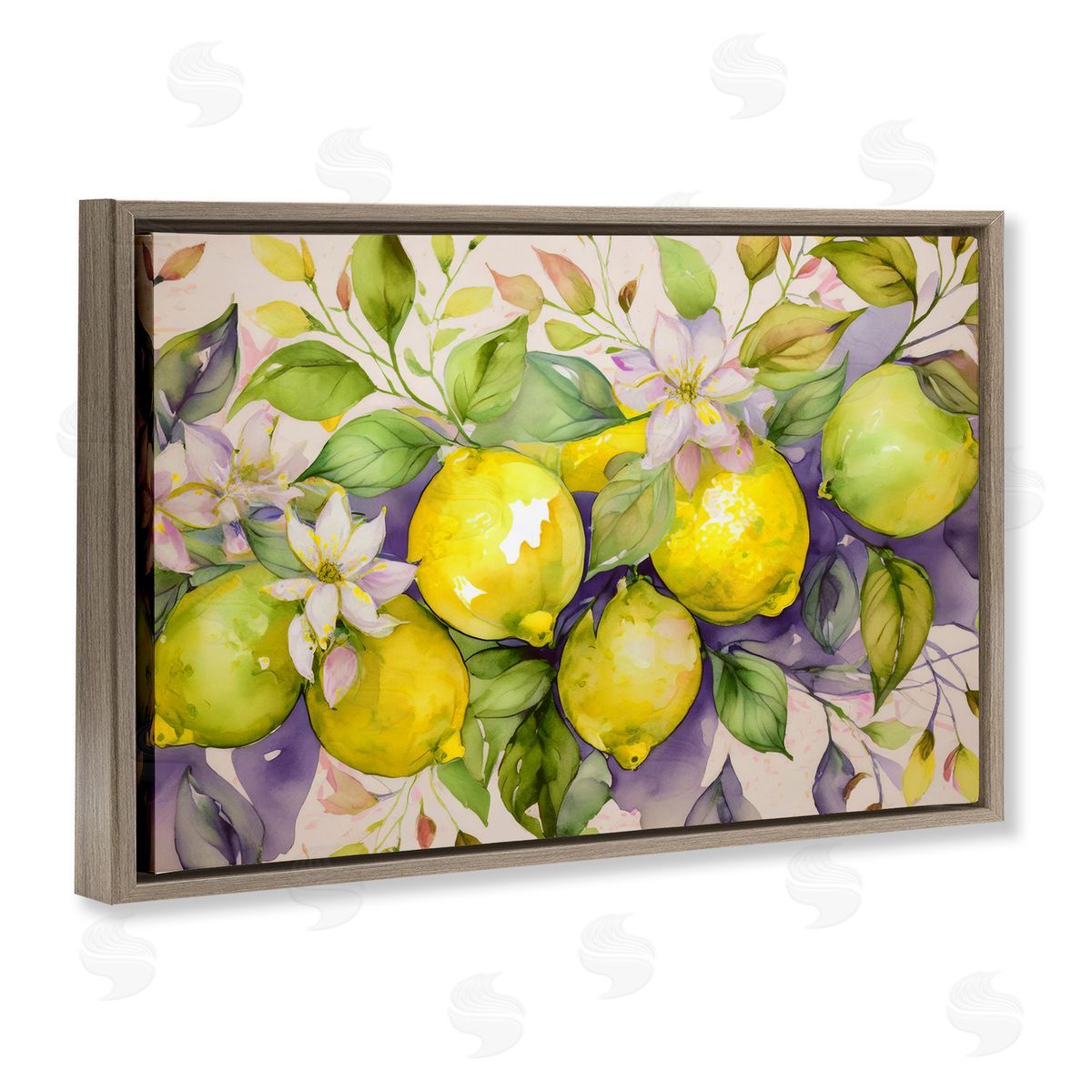 Cottage Lemon Blooms Brown Floating Frame Canvas Wall Art, Home Decor by Alina Georgescu