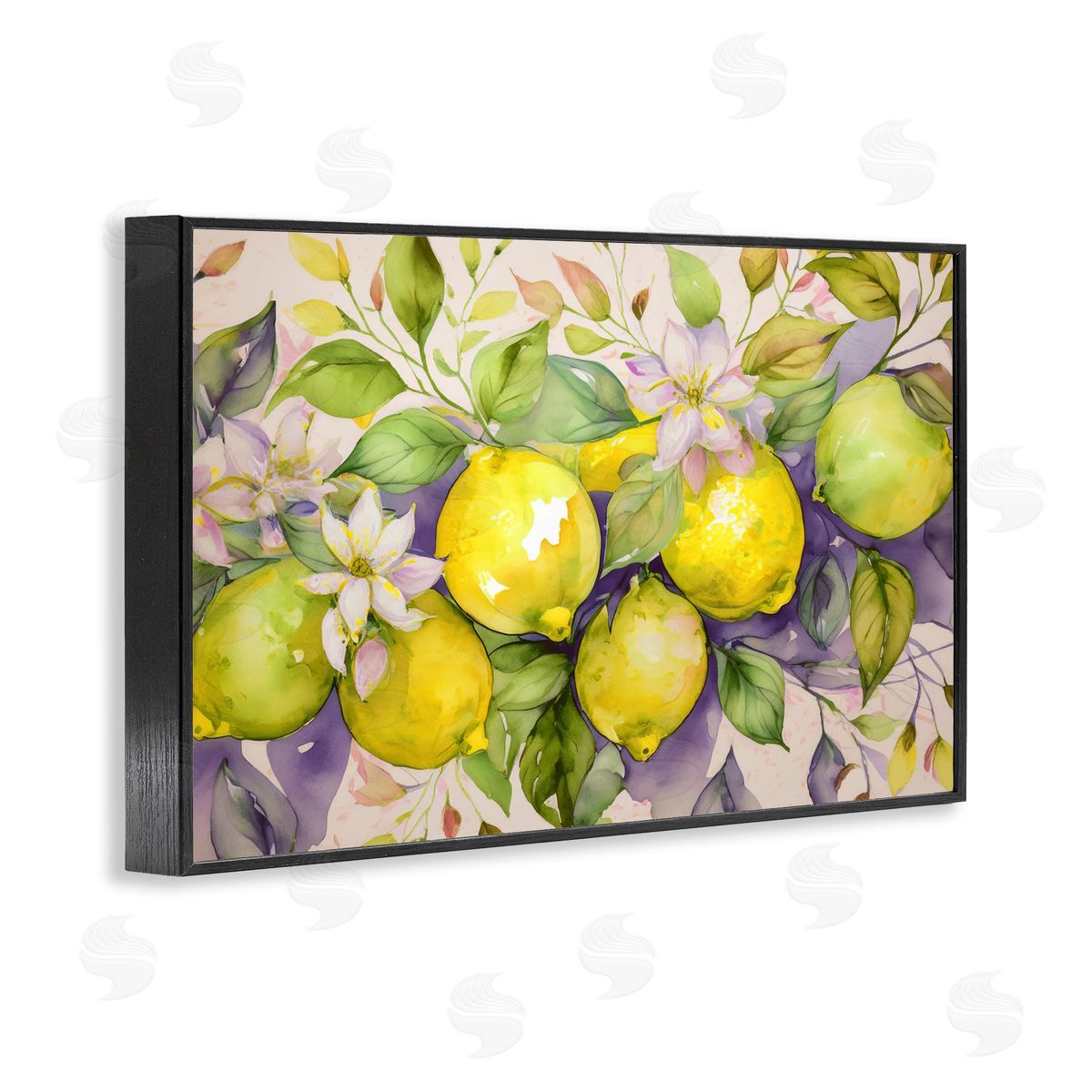 Cottage Lemon Blooms Black Frame Print Wall Art, Home Decor by Alina Georgescu