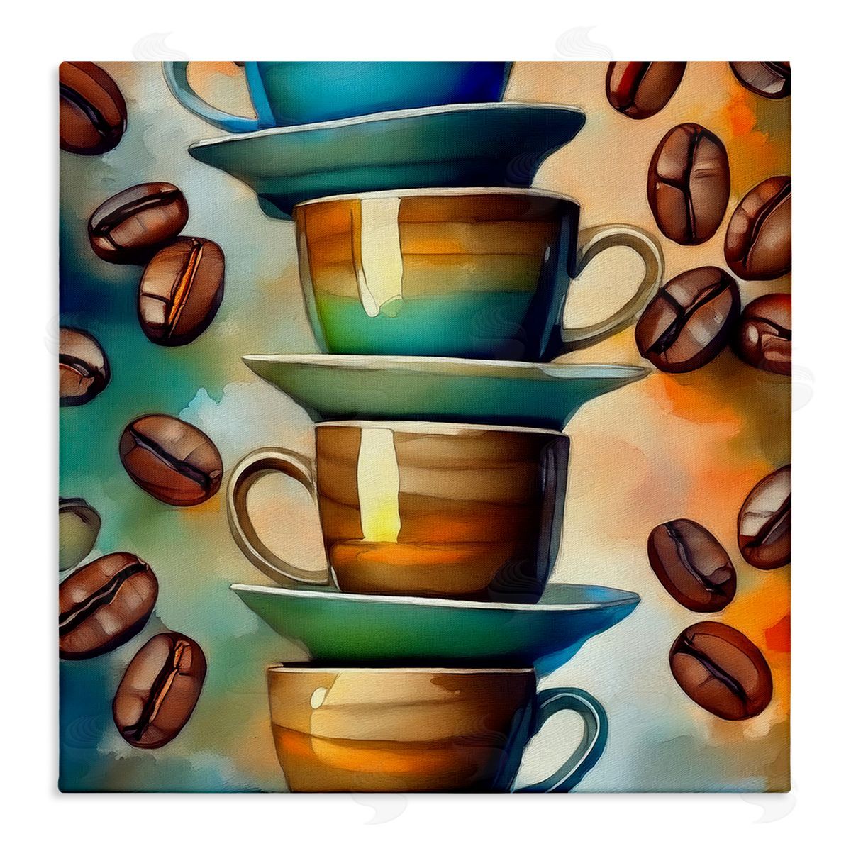 Ceramic Teacups & Coffee Canvas Wall Art, Home Decor by Alina Georgescu