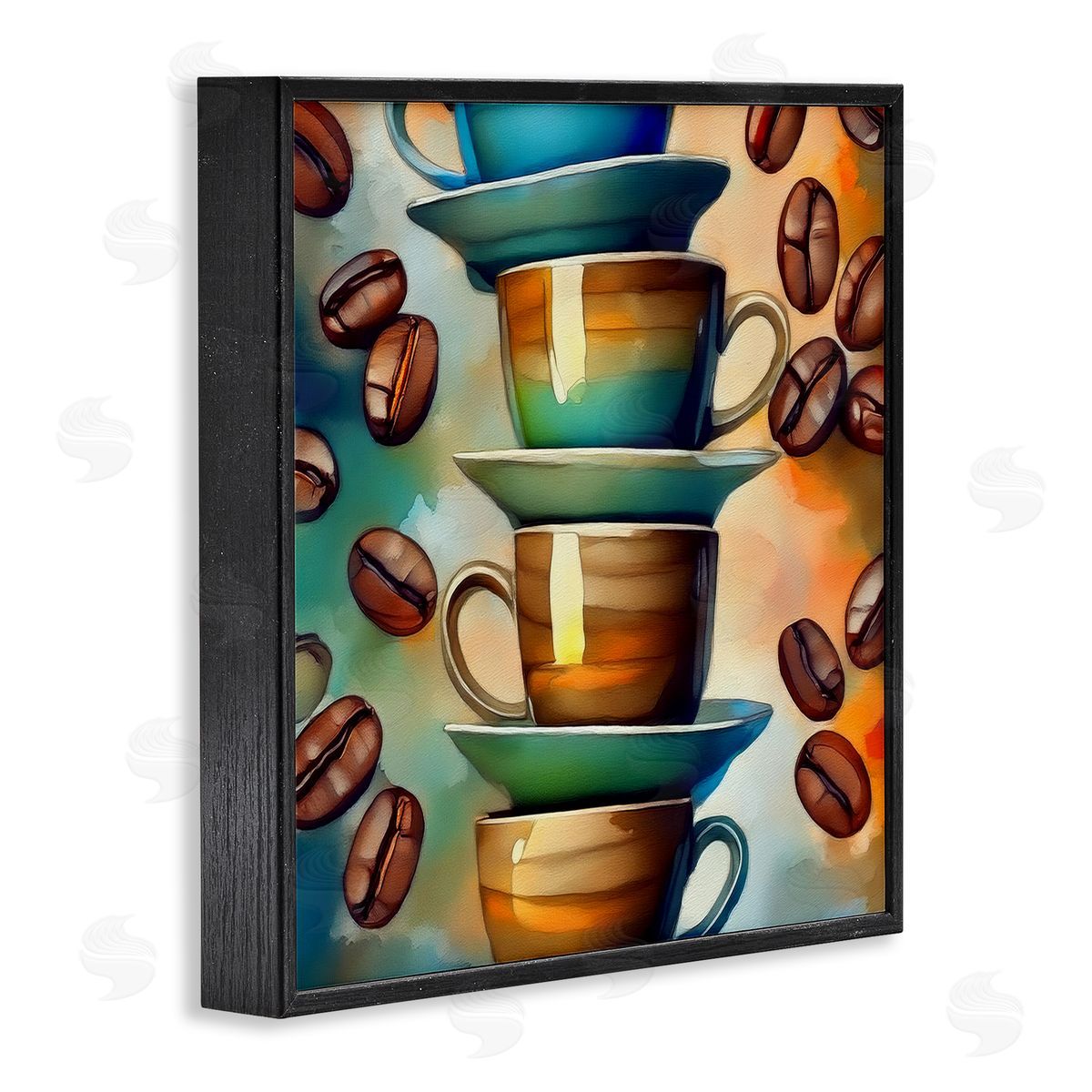Ceramic Teacups & Coffee Black Frame Print Wall Art, Home Decor by Alina Georgescu