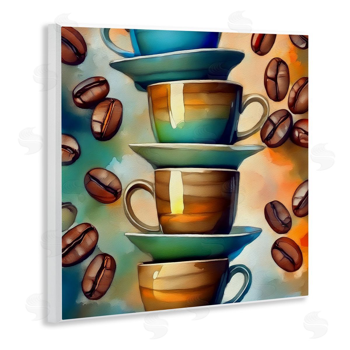 Ceramic Teacups & Coffee Wood Plaque Wall Art, Home Decor by Alina Georgescu