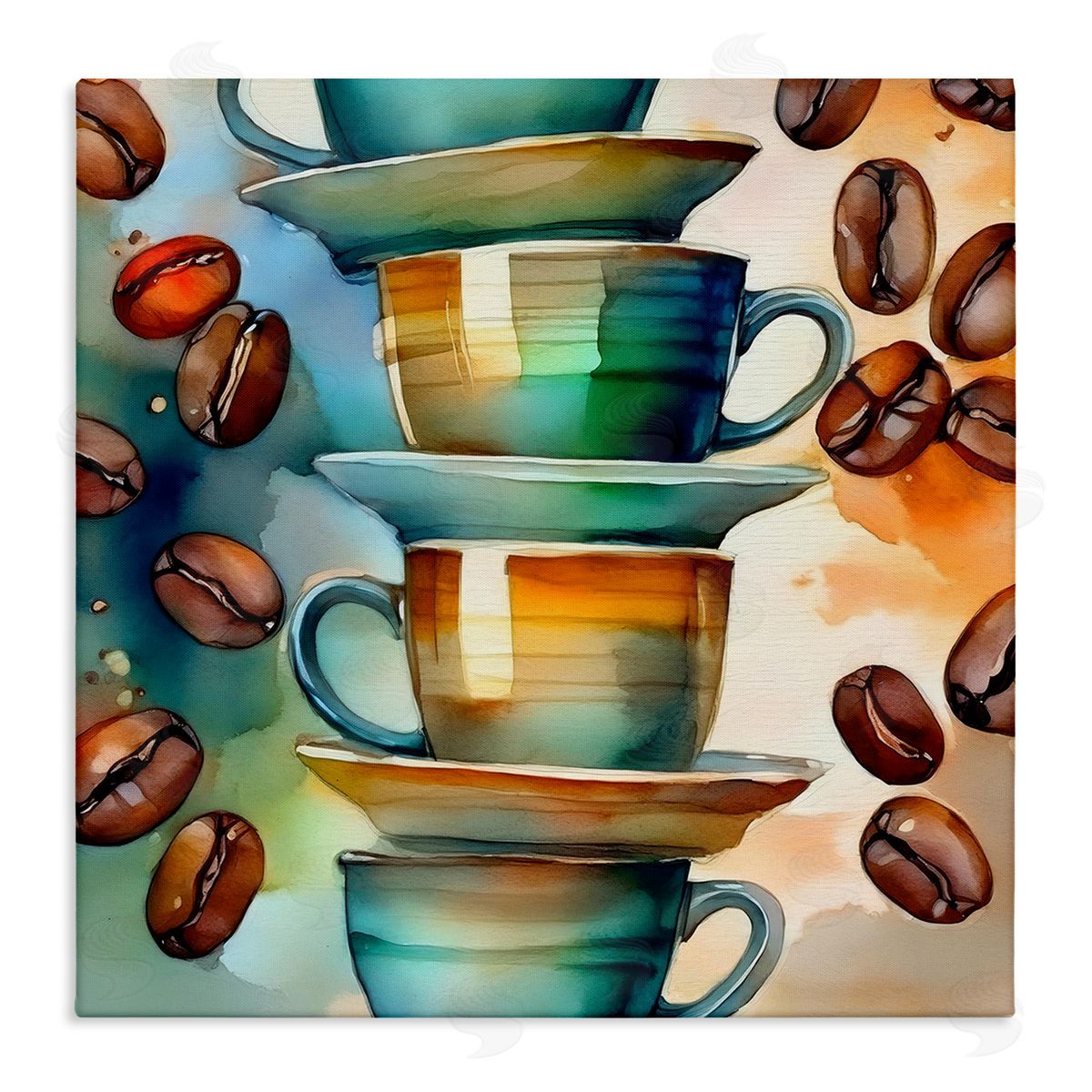 Coffee Beans & Mugs Canvas Wall Art, Home Decor by Alina Georgescu